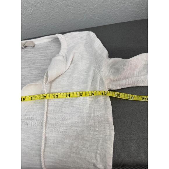 Ann Taylor LOFT White Drawstring VNeck Ribbed Hem Long Sleeve Pullover Top Small - Picture 6 of 8